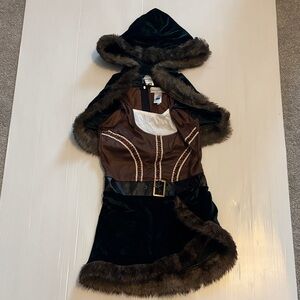 Chasing Fireflies Elf Archer Brown and Black Hooded Dress with Fur Trim